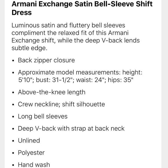 🎉1 hr sale🎉Armani exchange satin bell sleeve Dr - Picture 2 of 7